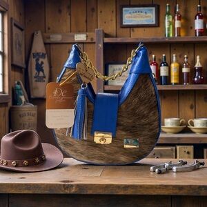 Blue and Brown Fur Handbag